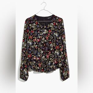 Madewell Sheer-Sleeve Ruffle Peplum Top in Finch Floral. Small.